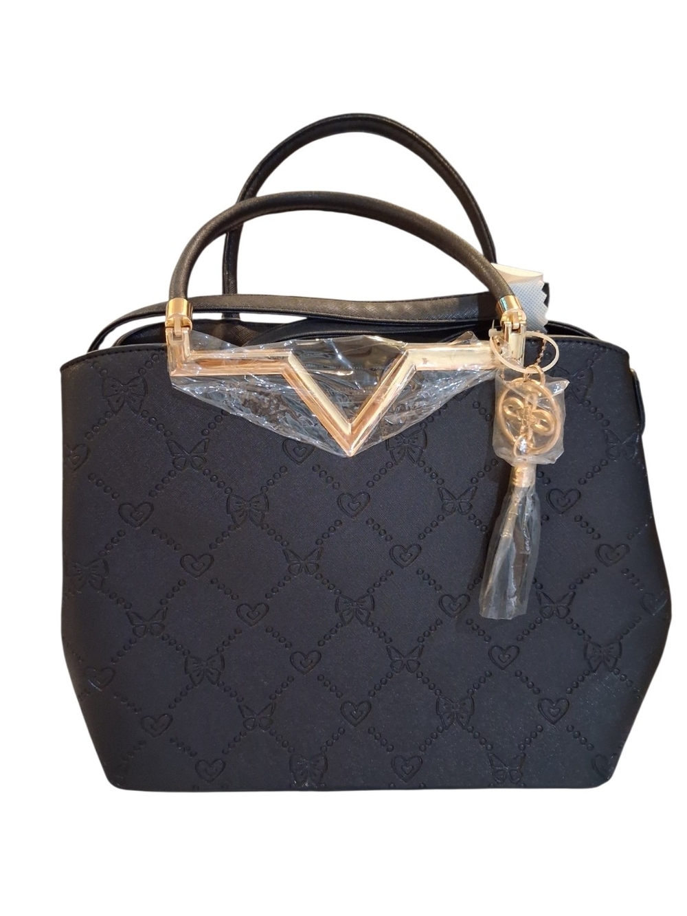 Black Tote Handbag with Gold Accents - Women Bags